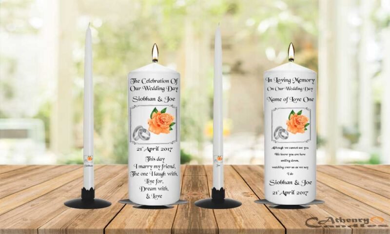 Wedding Unity Candle Set and Remembrance Candle Peach Rose