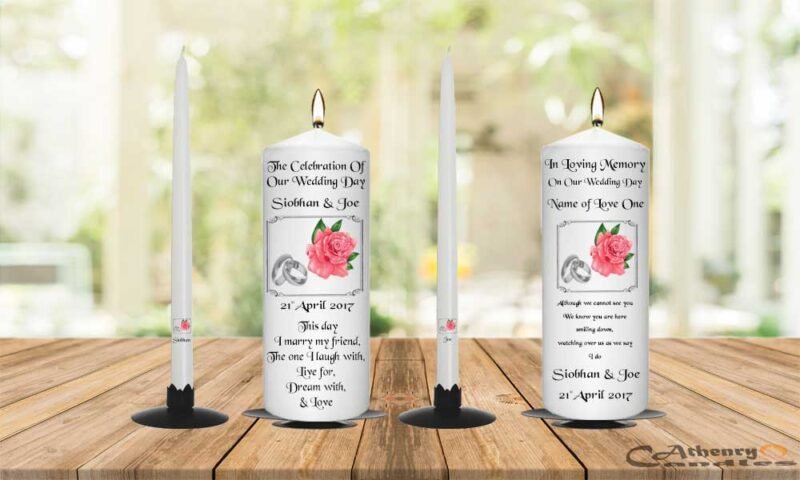 Wedding Unity Candle Set and Remembrance Candle Pink Rose