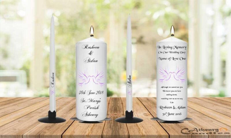 Wedding Unity Candle Set and Remembrance Candle Purple Doves