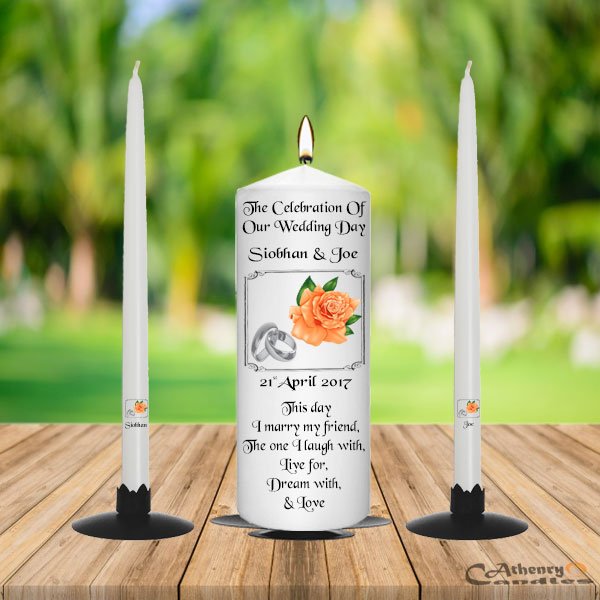 Wedding Unity Candle Set Peach Rose