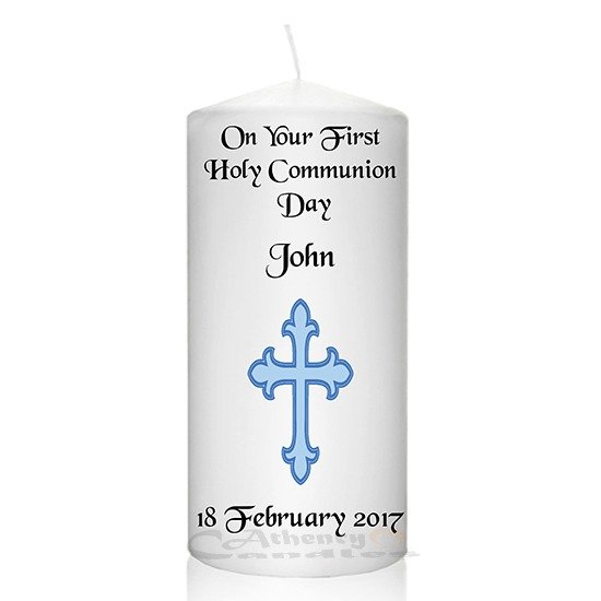 Communion Candle Cross Blue