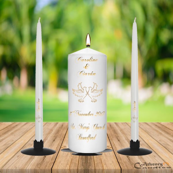 INCLUDES STAND FREE SHIPPING BEAUTIFUL DELUXE UNITY CANDLE SET PERSONALIZED 
