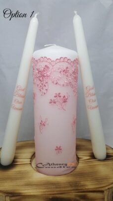 Lace Wedding Unity Candle Set Baby Pink