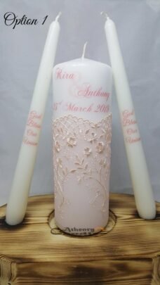 Lace Wedding Unity Candle Set Light Pink