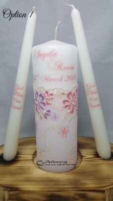 Lace Wedding Unity Candle Set Lilac and Pink